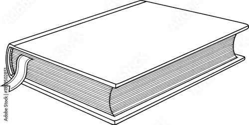 Simple Line of a Closed Book with a Ribbon Bookmark White Background reading