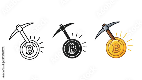 Bitcoin mining icons set flat design vector illustration - Flat Design Icon. line icon set - Icon vector - Blue icon vector. Clipart. Icon collection - Line and glyph solid icon and logo template