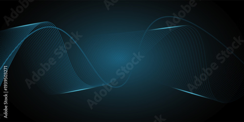 Dark blue background with high-tech glowing blue wavy lines decoration. Modern curved lines concept for cover, banner, brochure, presentation, certificate, and website. VOL. 4