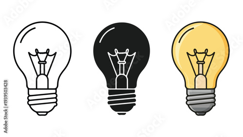 Light bulb ideas innovation vector illustration flat design - Flat Design Icon. line icon set - Icon vector - Blue icon vector. Clipart. Icon collection - Line and glyph solid icon and logo template