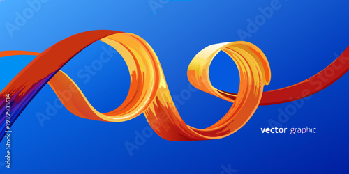 Dynamic orange ribbon swirl against a vibrant blue background