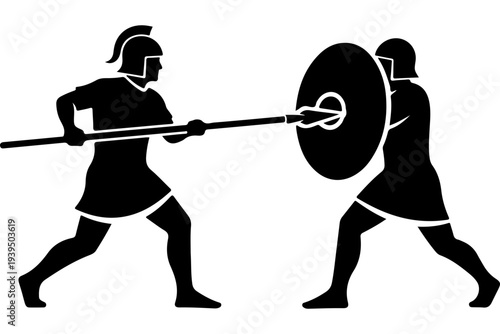Ancient Greek Gladiators in Combat Pose