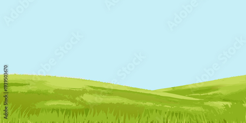 Simple illustration of rolling green hills against a light blue sky