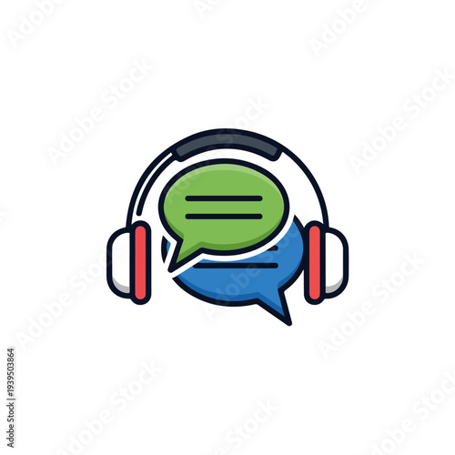 Headphones and Chat Bubble Icon for Communication Design