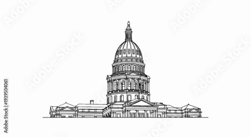 Stylized sketch of a grand dome-topped government building