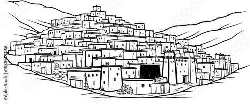 A densely packed, multi-tiered village built on a steep hillside