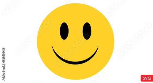 Happy Smiley Face Icon - Yellow Circle with Black Eyes and Smile