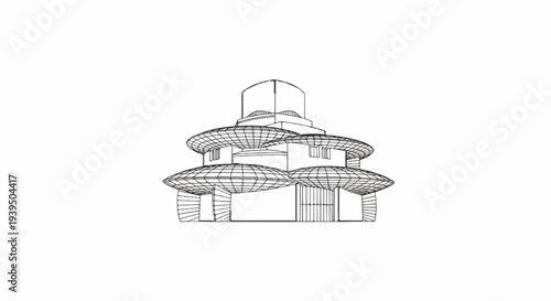 A unique multi-level building design with curved, layered structures