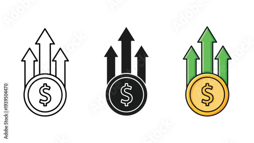 Money growth arrows financial success vector illustration - Flat Design Icon. line icon set - Icon vector - Blue icon vector. Clipart. Icon collection - Line and glyph solid icon and logo template