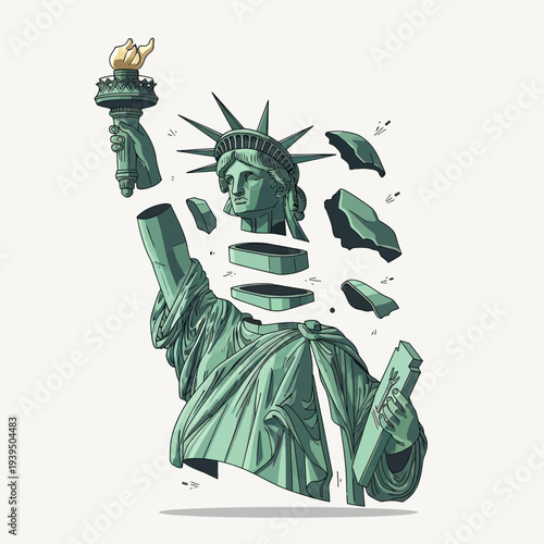 Statue of Liberty Exploded, Deconstructed View, NYC Symbol Fragmented