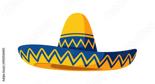 Vibrant Sombrero Hat with Yellow and Blue Zigzag Pattern