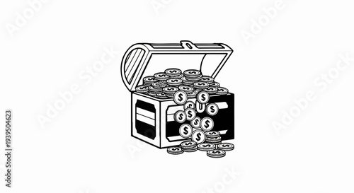 An open chest overflows with stacked coins, some spilling onto the ground