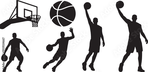 Basketball design- vector illustration for t-shirt silhouette icon set