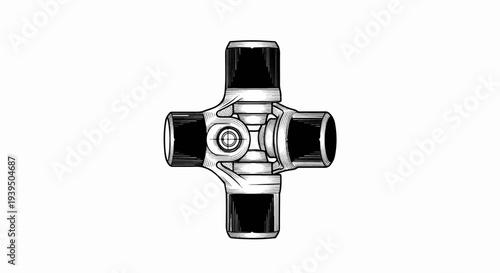 Black and white illustration of a mechanical universal joint