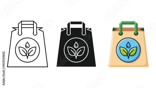 Eco shopping bags vector illustration flat design - Flat Design Icon. line icon set - Icon vector - Blue icon vector. Clipart. Icon collection - Line and glyph solid icon and logo template