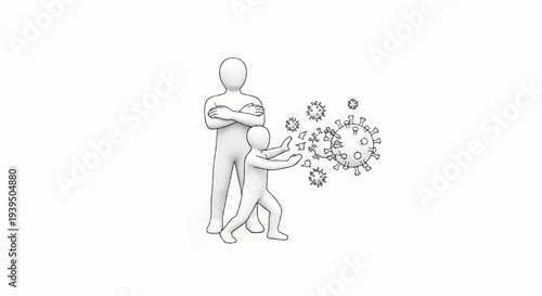 A person shields another from approaching virus particles