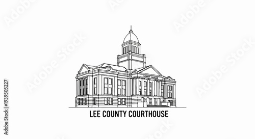 Sketch of a grand courthouse building with a central dome and ornate columns