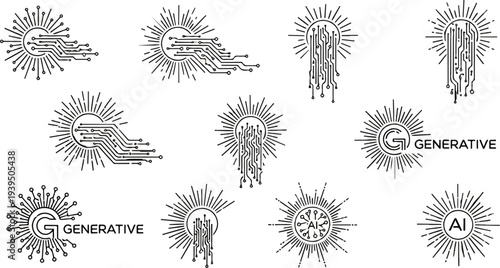 Circular radiant designs with circuitry motifs