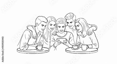 Friends sharing a moment while looking at a phone over coffee