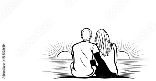 Couple watching sunrise over water