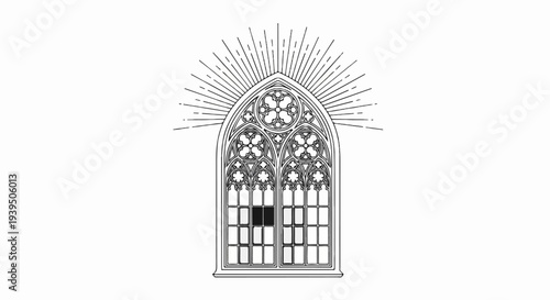Ornate gothic window with radiating lines above