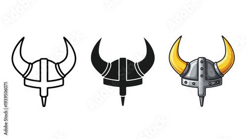 Viking helmet set flat design vector illustration - Flat Design Icon. line icon set - Icon vector - Blue icon vector. Clipart. Icon collection - Line and glyph solid icon and logo template
