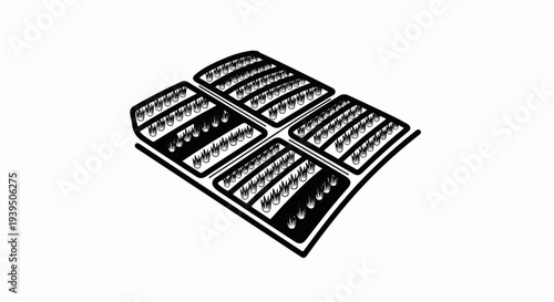 Isometric illustration of a plantation with four sections of crops