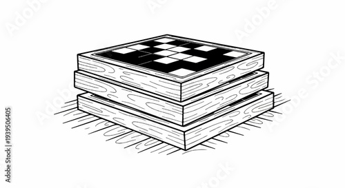 Stack of wooden crates with checkerboard top