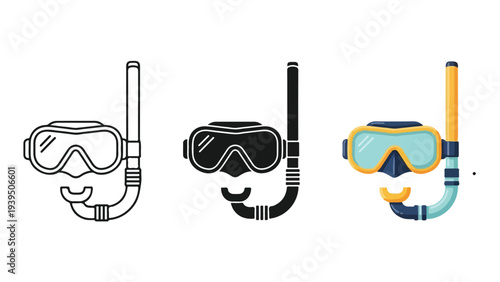 Diving mask snorkel set flat design vector illustration - Flat Design Icon. line icon set - Icon vector - Blue icon vector. Clipart. Icon collection - Line and glyph solid icon and logo template