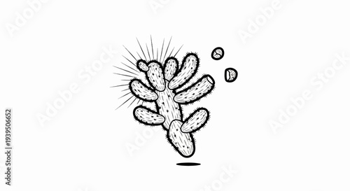 Stylized ink drawing of a spiky desert plant with radiating lines