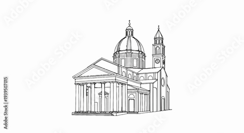 Ornate neoclassical building with a grand dome and bell tower