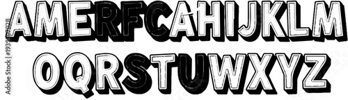 Two rows of stylized, bold, 3D alphabet letters against a white background