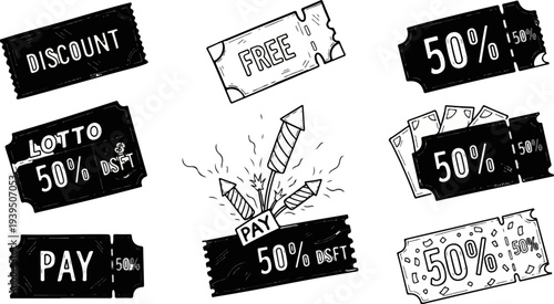 Various discount and lottery tickets with 50% off and free offers