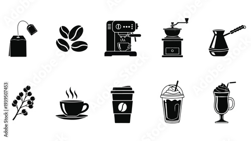 Coffee icons set flat design vector illustration - Flat Design Icon. line icon set - Icon vector - Blue icon vector. Clipart. Icon collection - Line and glyph solid icon and logo template