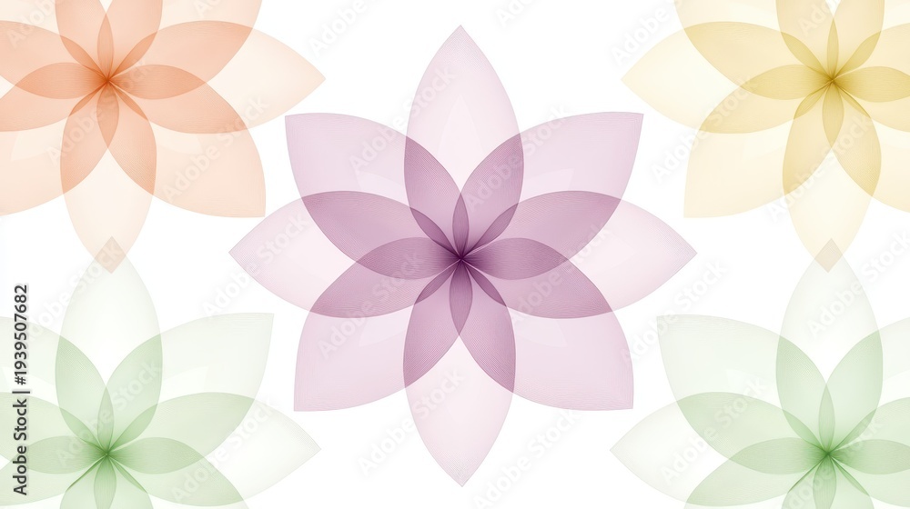 Fototapeta premium Four different colored flowers are arranged beautifully vibrant blossoms in variety of hues form pleasing display