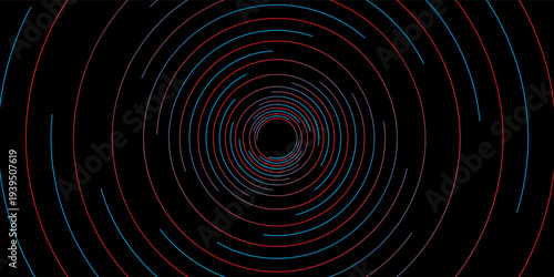 3D red black dynamic techno background on dark space. Tech banner with rotating circles style decoration. Modern graphic design element