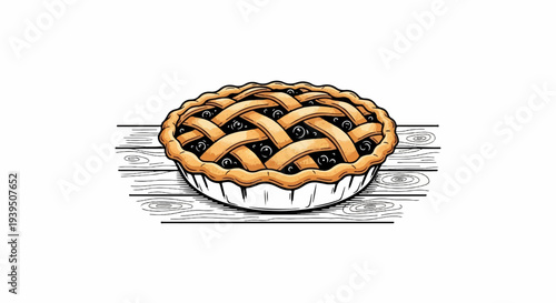A rustic illustration of a freshly baked pie with a lattice crust