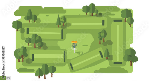 Disc Golf Course Layout Top View Aerial Illustration