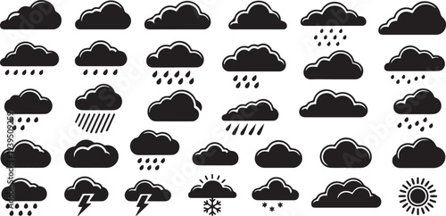 Graphic weather sky cloud collection. Vector silhouette icon set