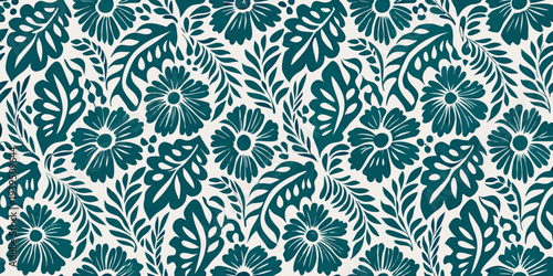 Intricate teal floral pattern on a clean white background