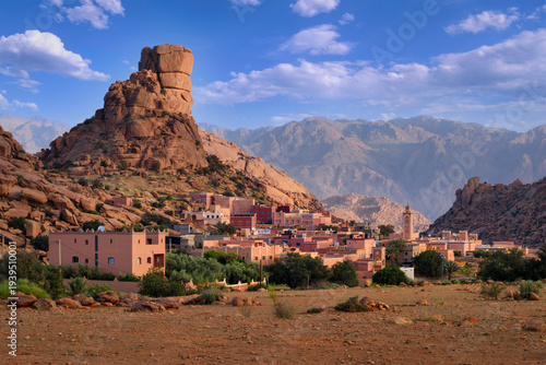 Tafraout town and Napoleon's hut rock in Atlas mountains, Morocco
