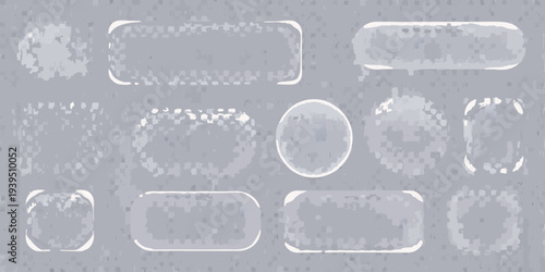 Collection of grayscale speech bubbles and abstract shapes