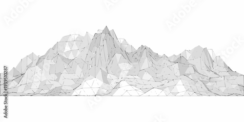 Minimalist polygonal mountain range with a white background