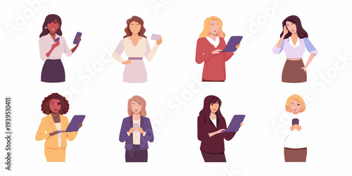 Diverse group of professional women in illustrated vector style poses