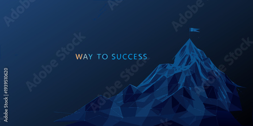 A polygonal mountain peak with a flag symbolizing the way to success