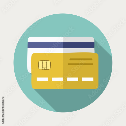 Modern flat design icon of two credit cards for secure financial transactions.