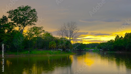 Tropical River at Golden Hour Sunset