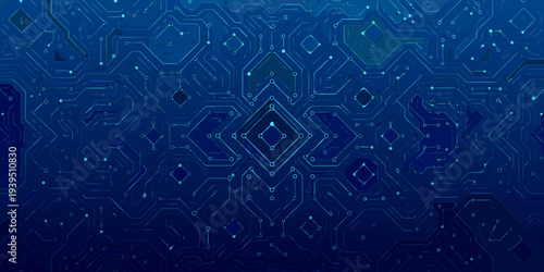 Abstract blue circuit board pattern with interconnected lines and nodes