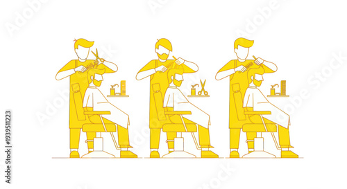 Barber Cutting Hairline with Scissors and Comb