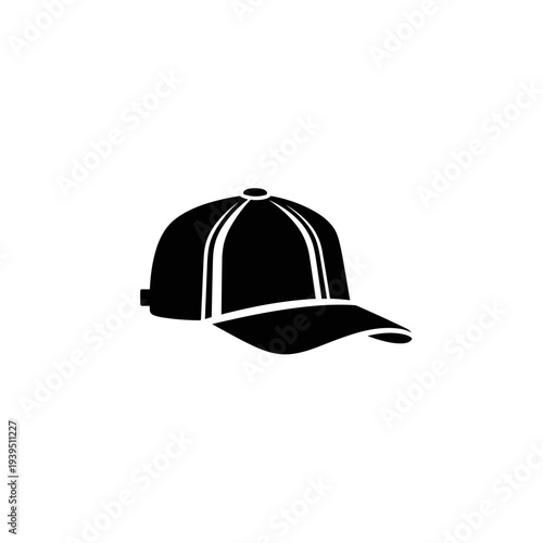 Black Baseball Cap Silhouette Icon.